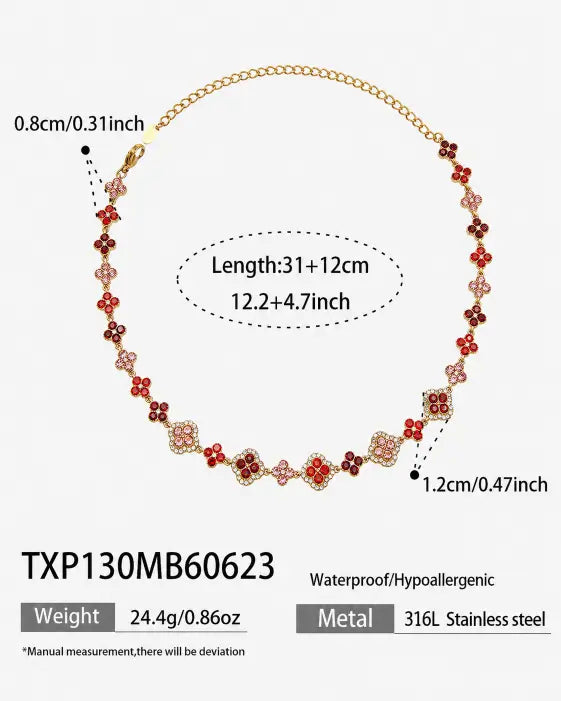 Ruby Bloom Crystal Clover Necklace