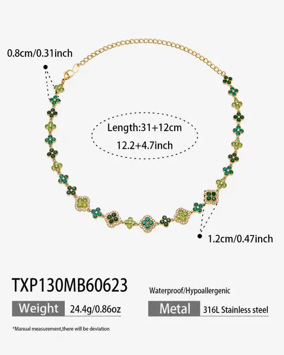 Emerald Bloom Crystal Clover Necklace