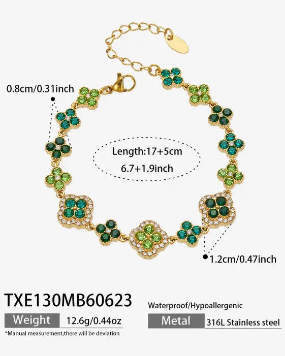Emerald Crystal Clover Bracelet