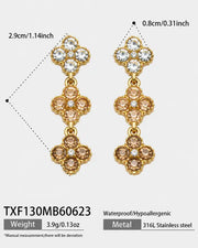 Champagne Bloom Crystal Clover Drop Earrings