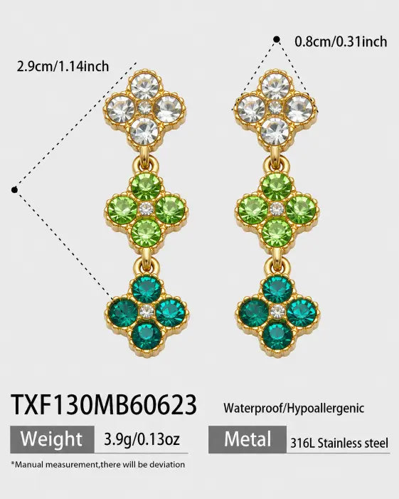 Emerald Bloom Crystal Clover Drop Earrings