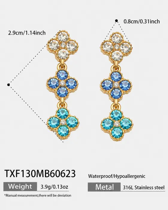 Azure Bloom Crystal Clover Drop Earrings