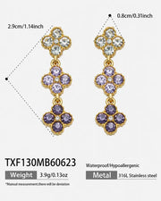 Amethyst Bloom Crystal Clover Drop Earrings