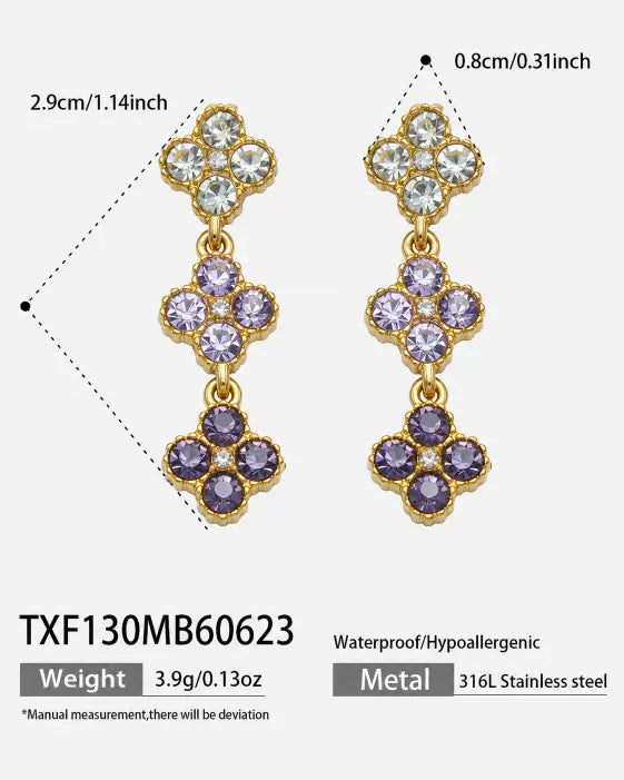 Amethyst Bloom Crystal Clover Drop Earrings