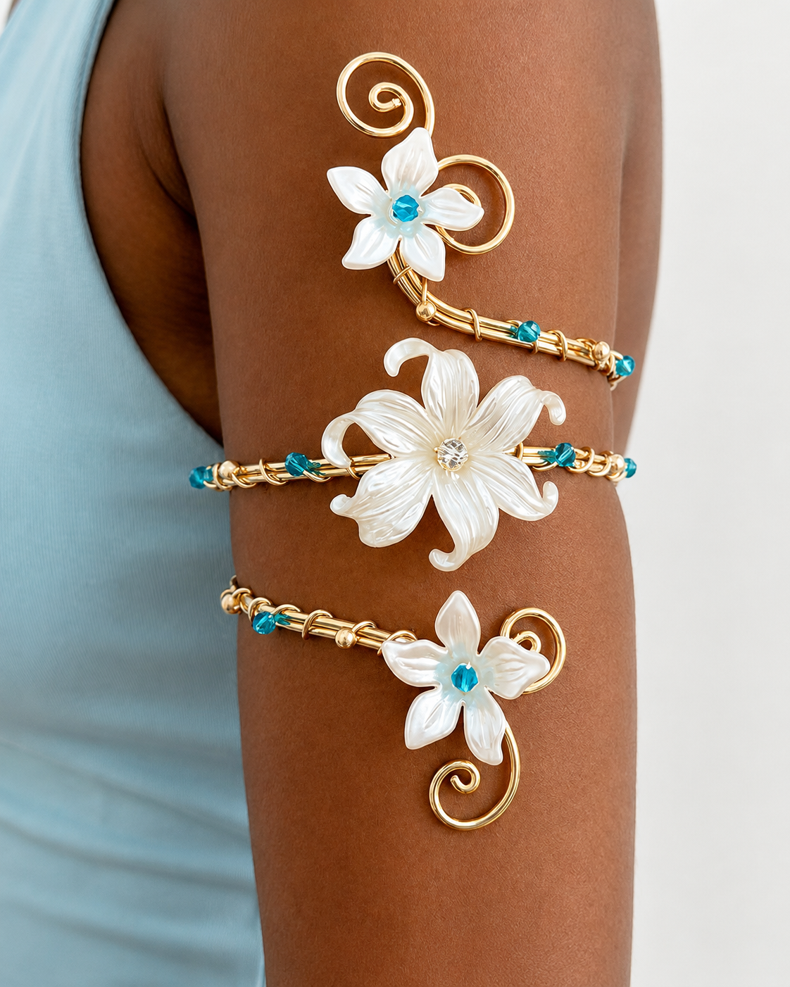 Blue Floral Gold Floral Arm Cuff Series