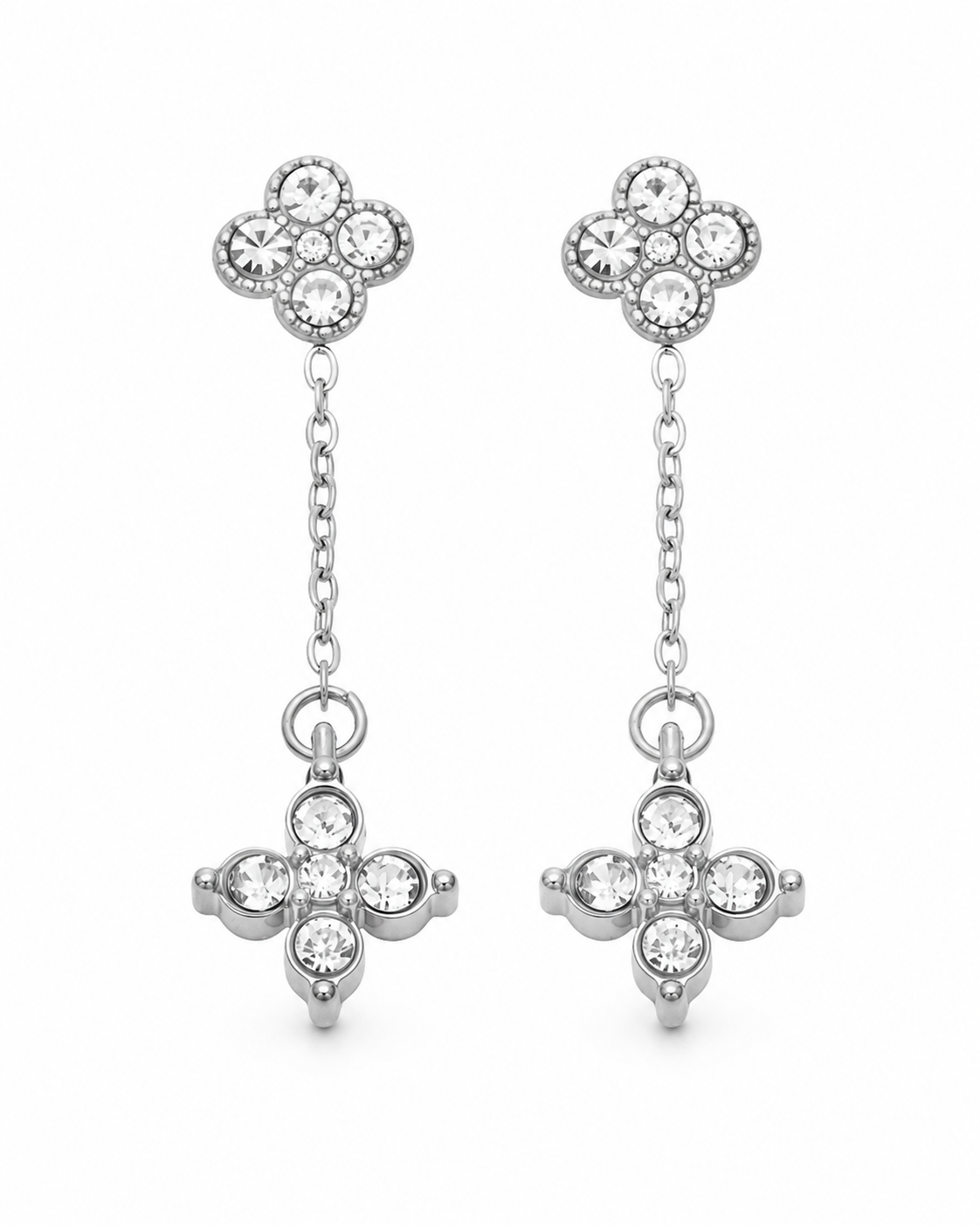 Clear / Silver Celeste Clover Drop Earrings