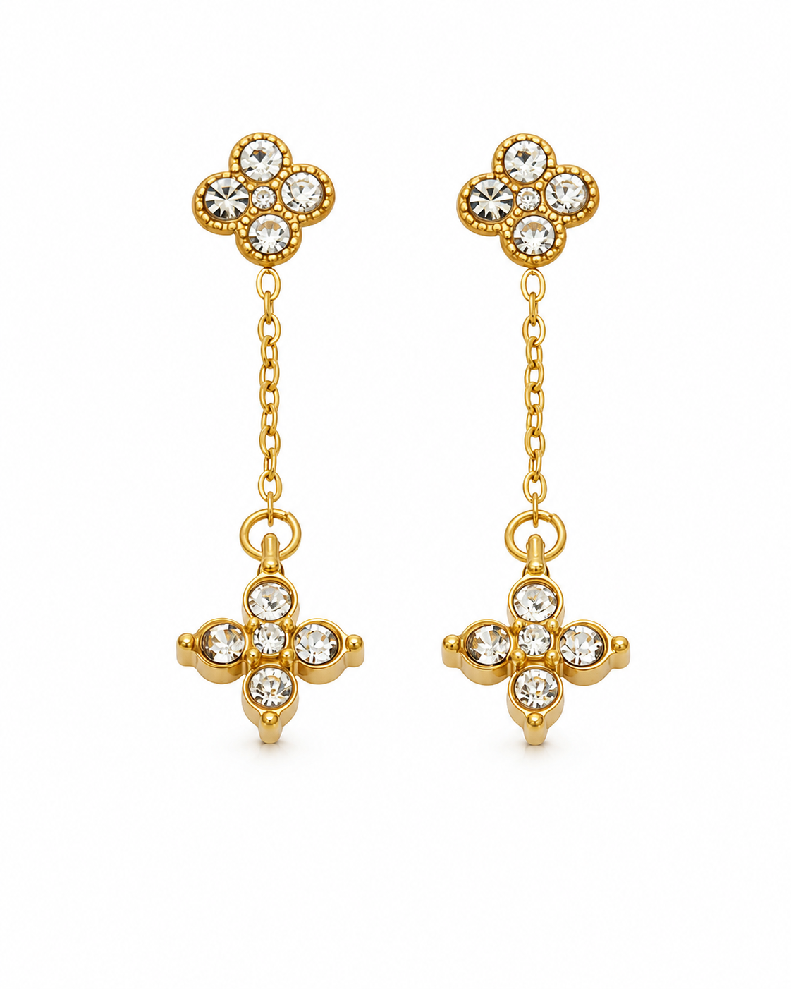 Clear / Gold Celeste Clover Drop Earrings