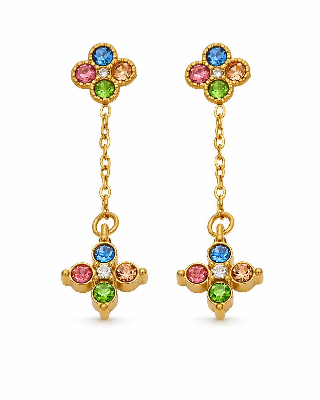 Multicolor 2 / Gold Celeste Clover Drop Earrings