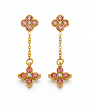 Pink / Gold Celeste Clover Drop Earrings