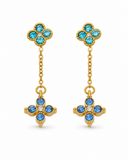 Blue / Gold Celeste Clover Drop Earrings