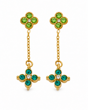 Green / Gold Celeste Clover Drop Earrings