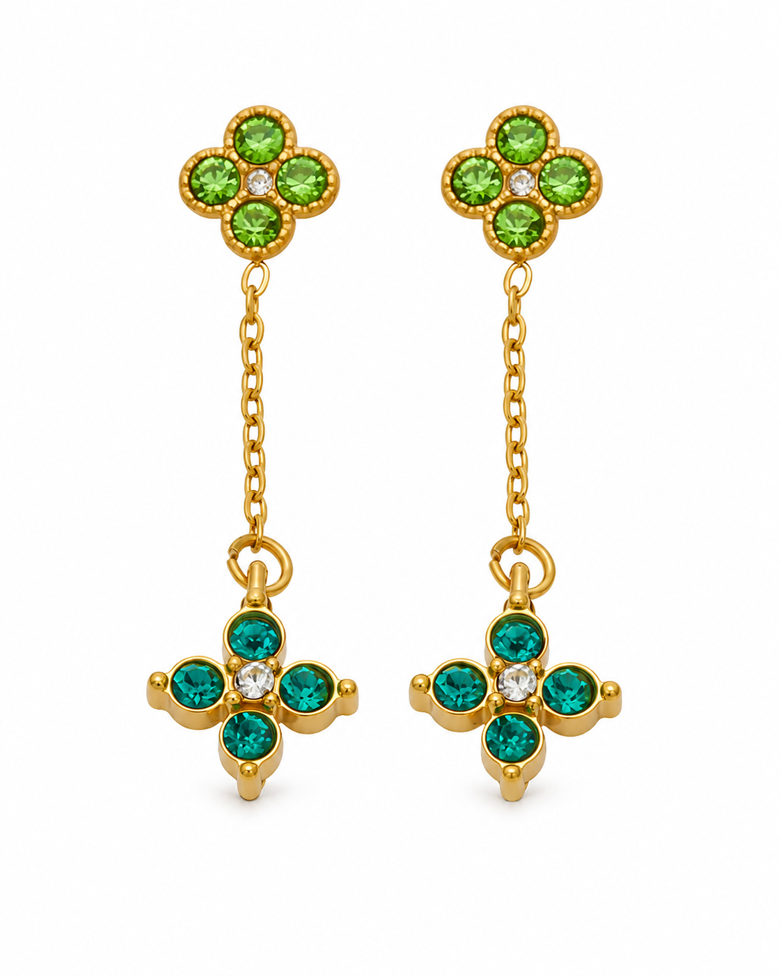 Green / Gold Celeste Clover Drop Earrings