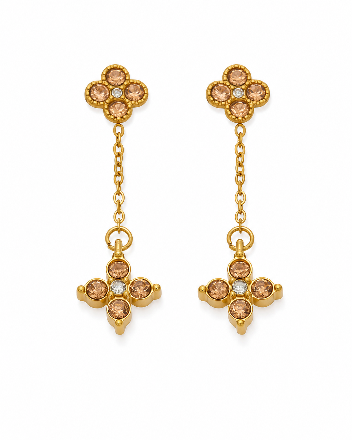 Champagne / Gold Celeste Clover Drop Earrings