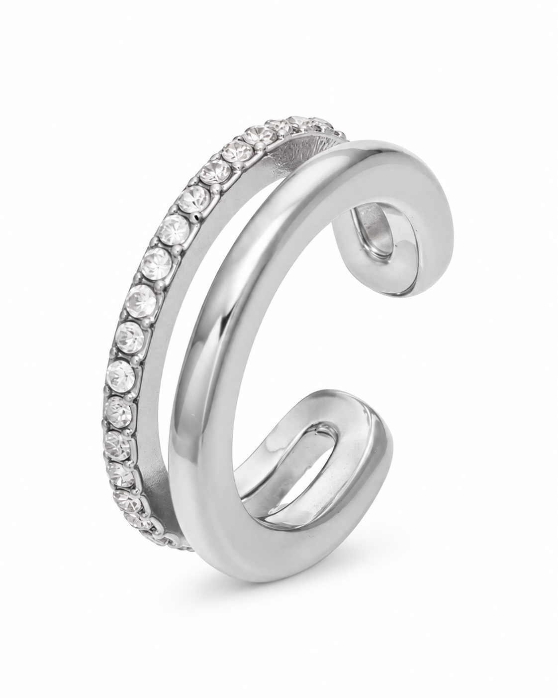 Silver Crystal Spiral Ear Cuff with clear zircon stones