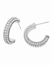 Silver Pavé Dome Hoop Earrings