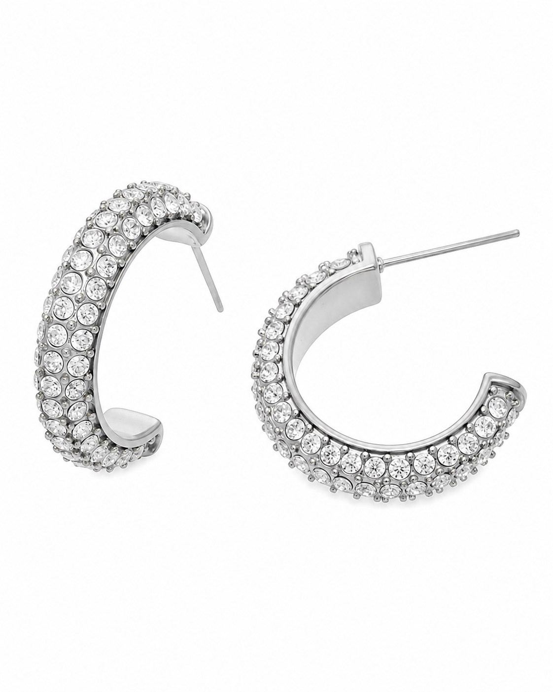 Silver Pavé Dome Hoop Earrings