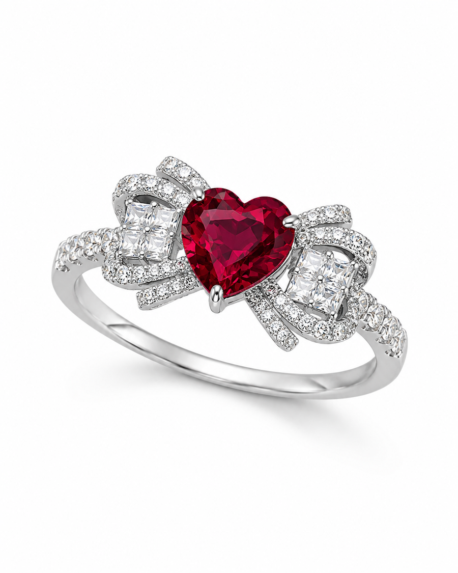 Ruby Bow Heart Ring