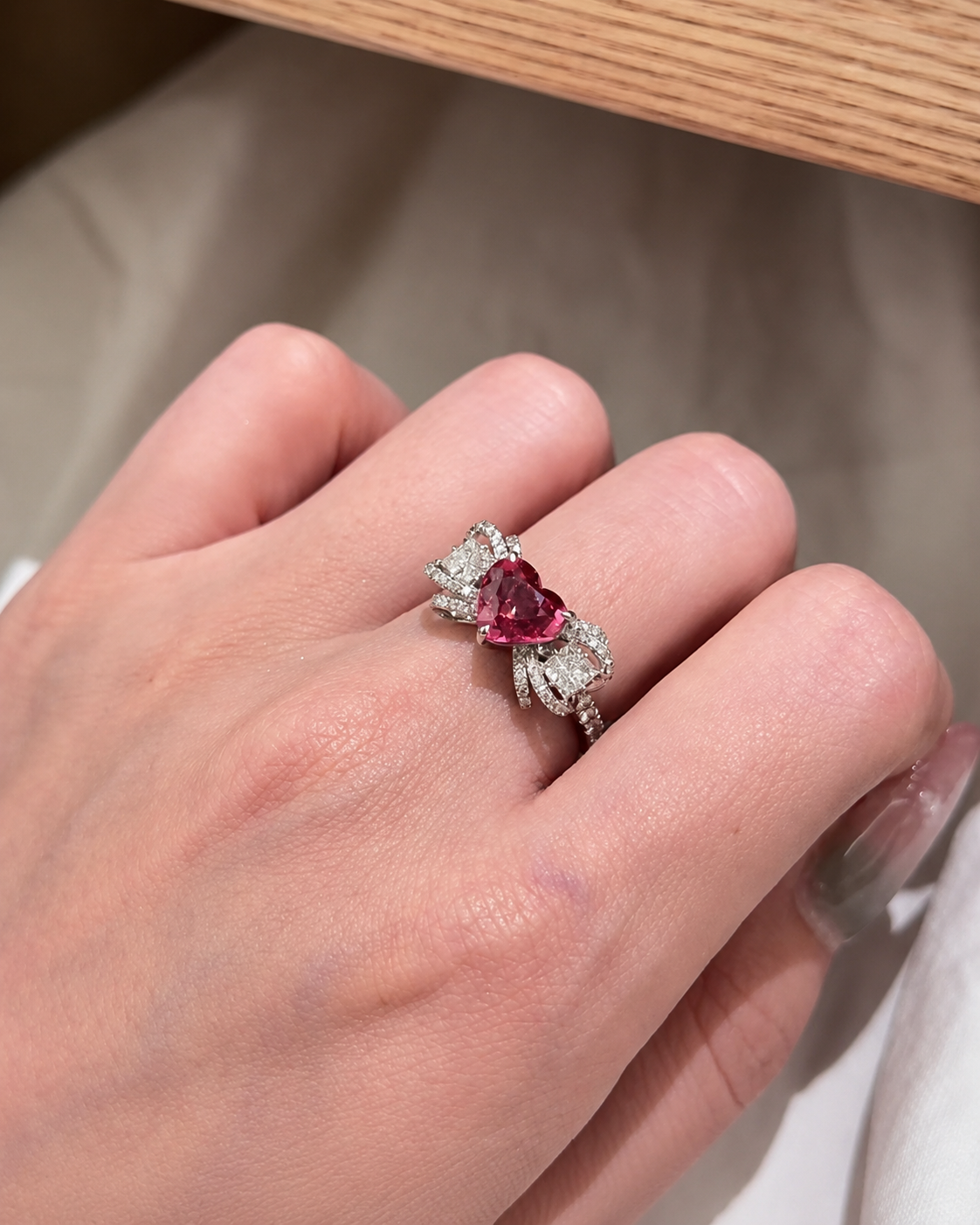 Ruby Bow Heart Ring alternate view