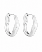 Silver Sculpted Wave Hoop Earrings