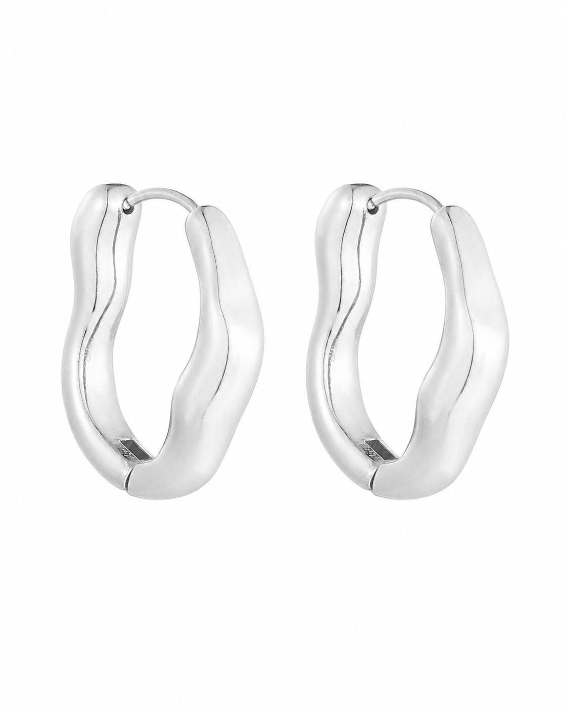 Silver Sculpted Wave Hoop Earrings