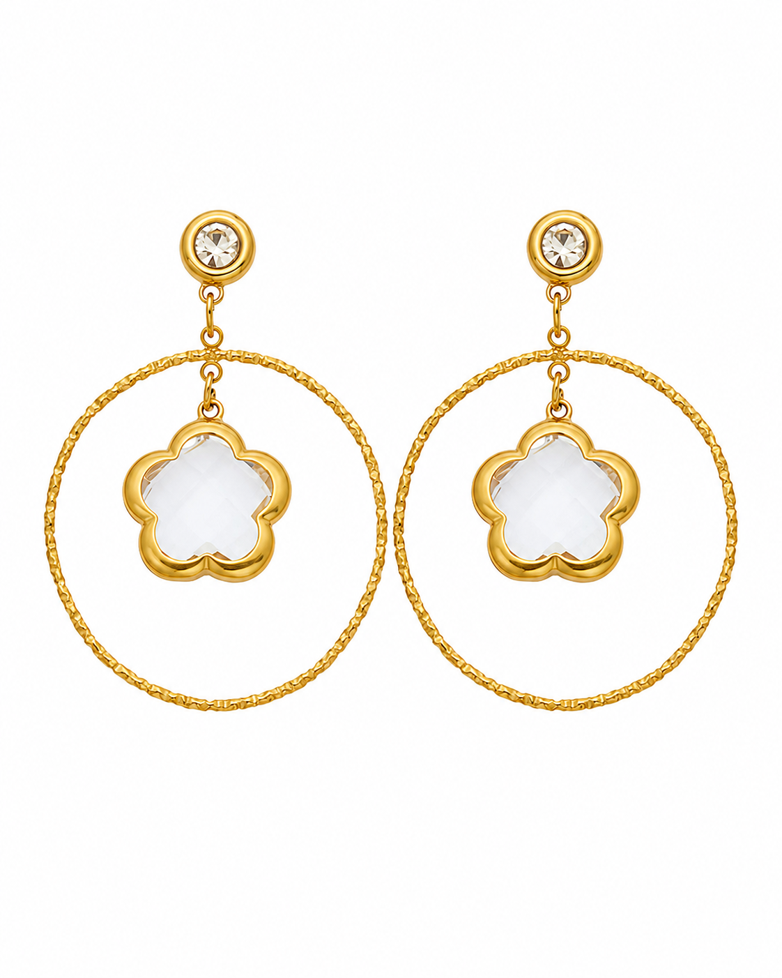 Clear Fleur Glass Hoop Earrings