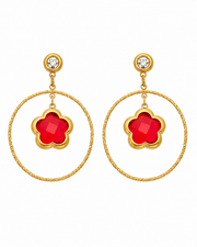 Red Fleur Glass Hoop Earrings