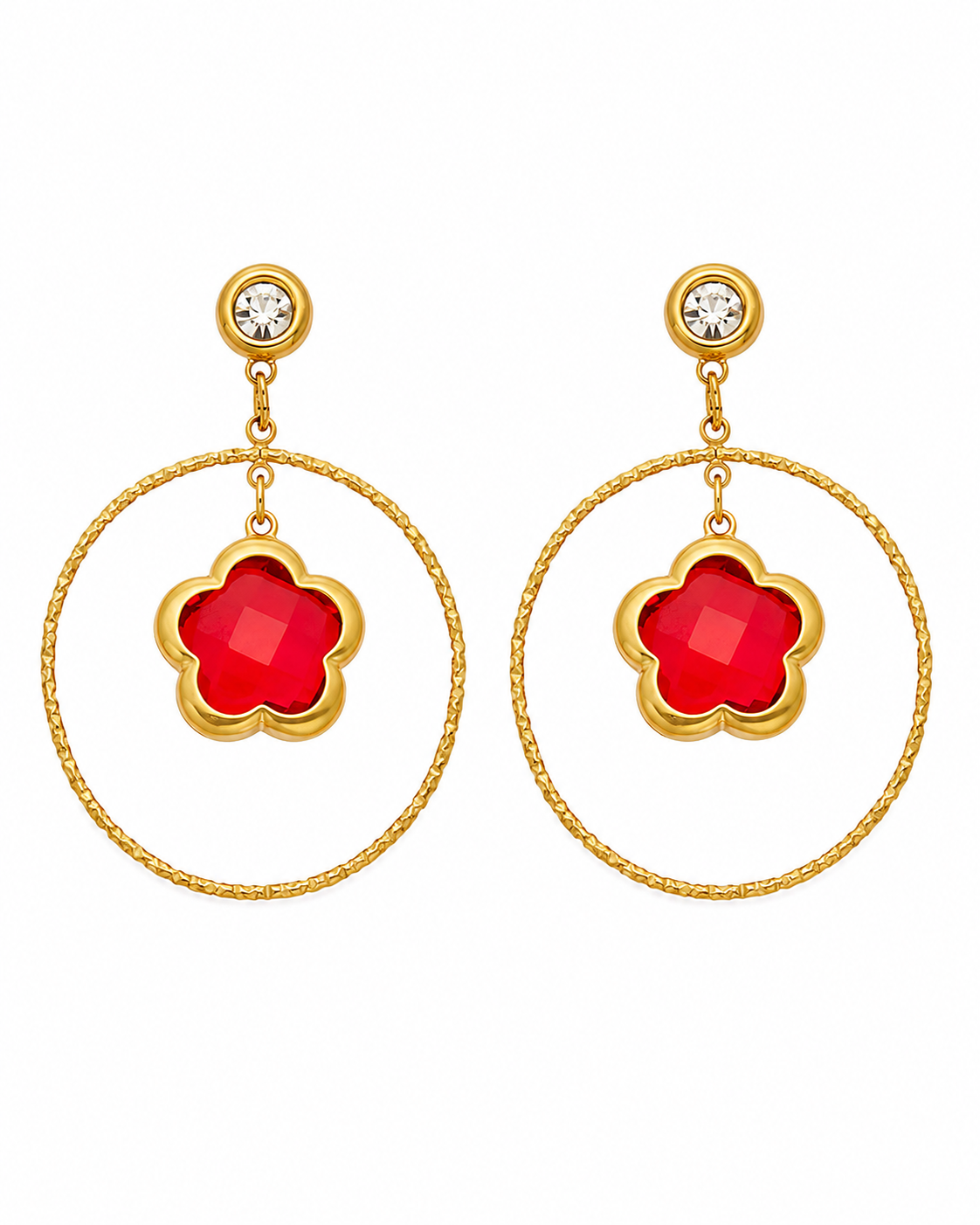 Red Fleur Glass Hoop Earrings