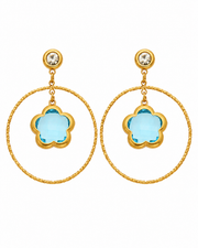 Powder Blue Fleur Glass Hoop Earrings