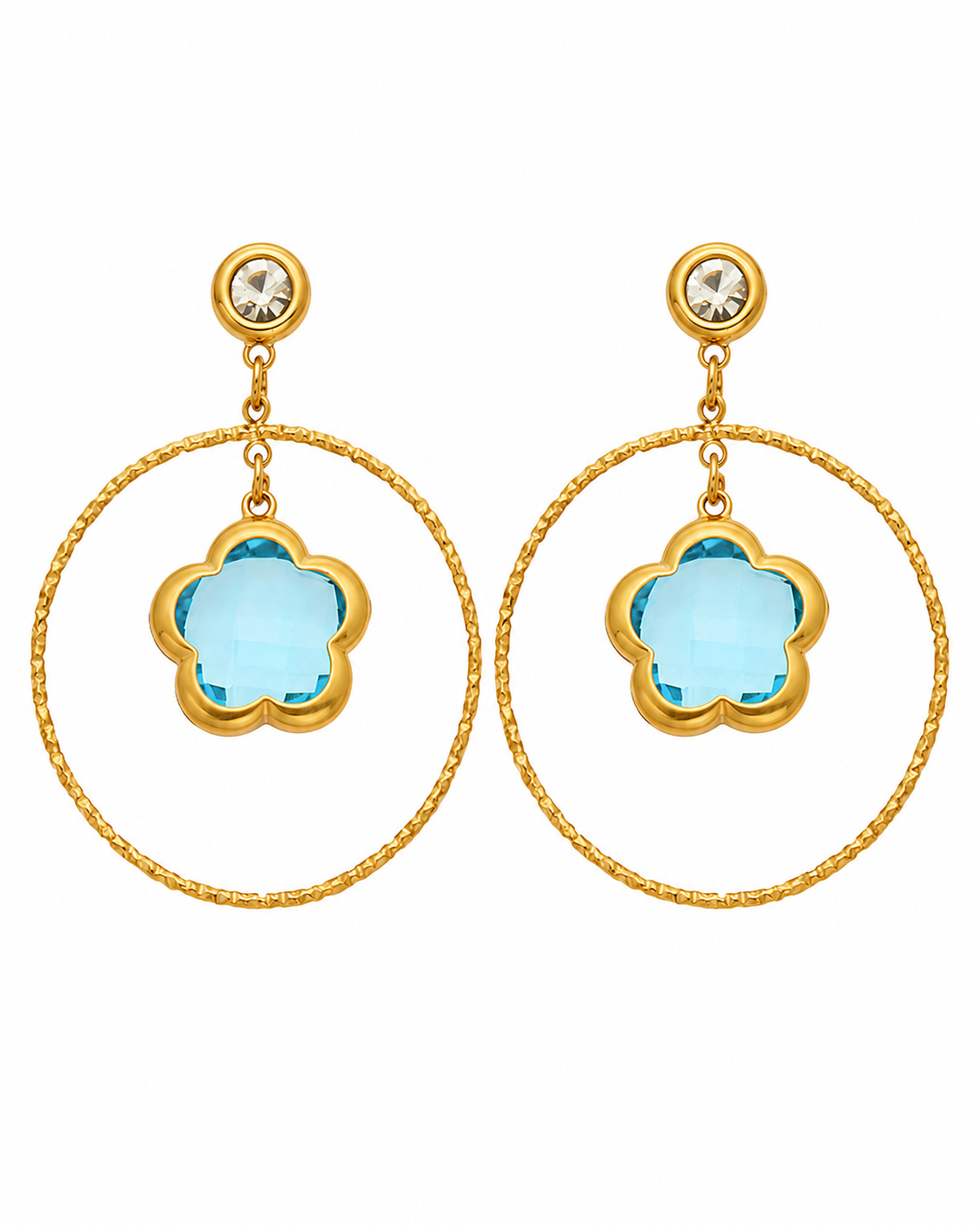 Powder Blue Fleur Glass Hoop Earrings