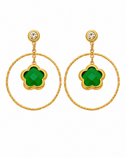 Emerald Green Fleur Glass Hoop Earrings