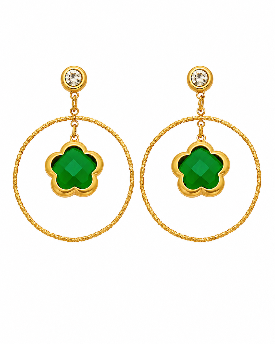 Emerald Green Fleur Glass Hoop Earrings