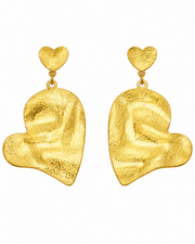 Gold Hammered Heart Drop Earrings