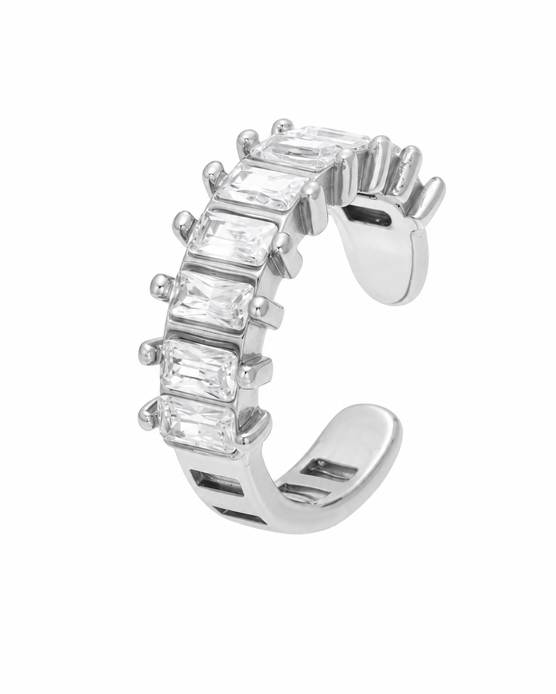 Silver Baguette Crystal Ear Cuff