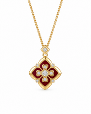A Clover Pendant / Red Rosette Clover Necklace Series with eco-friendly copper finish: gold-plated