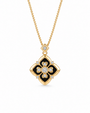 A Clover Pendant / Black Rosette Clover Necklace Series with eco-friendly copper finish: gold-plated