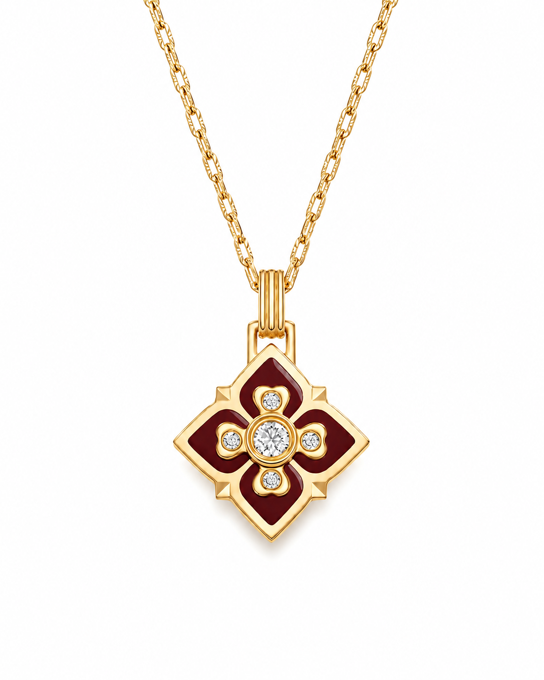 B Clover Pendant / Red Rosette Clover Necklace Series with eco-friendly copper finish: gold-plated