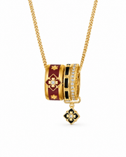 Triple Ring Pendant / Red Rosette Clover Necklace Series with eco-friendly copper finish: gold-plated