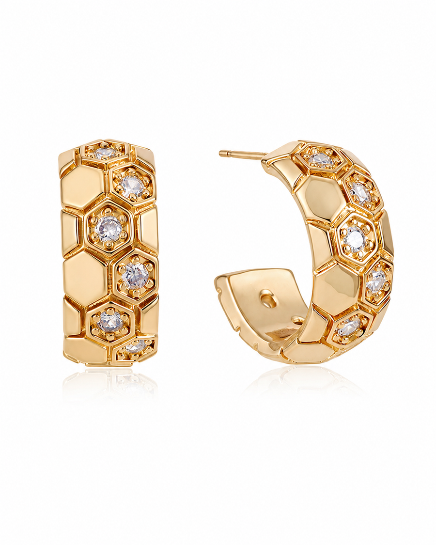 Honeycomb Crystal Hoop Earrings
