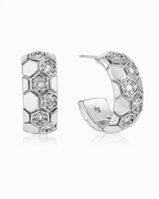 Silver Honeycomb Crystal Hoop Earrings