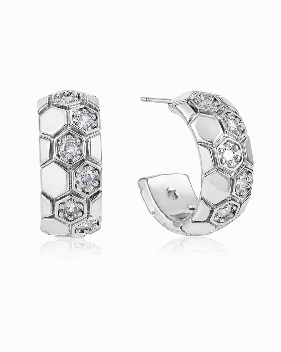 Honeycomb Crystal Hoop Earrings