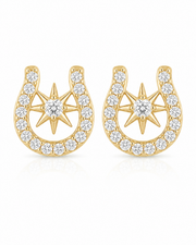 Gold Lucky Star Horseshoe Studs