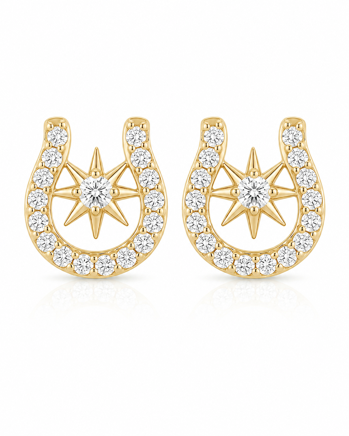 Gold Lucky Star Horseshoe Studs