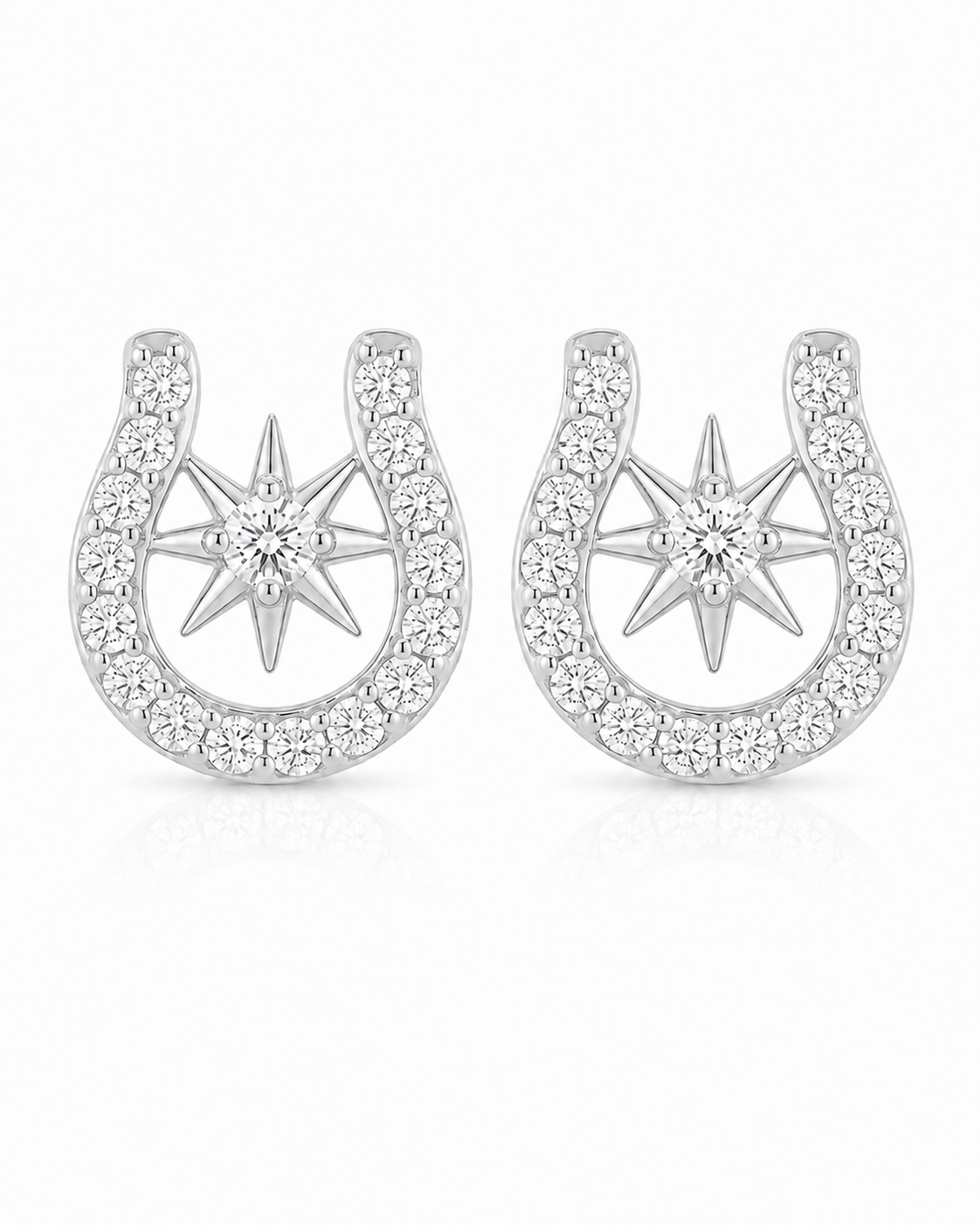 Silver Lucky Star Horseshoe Studs