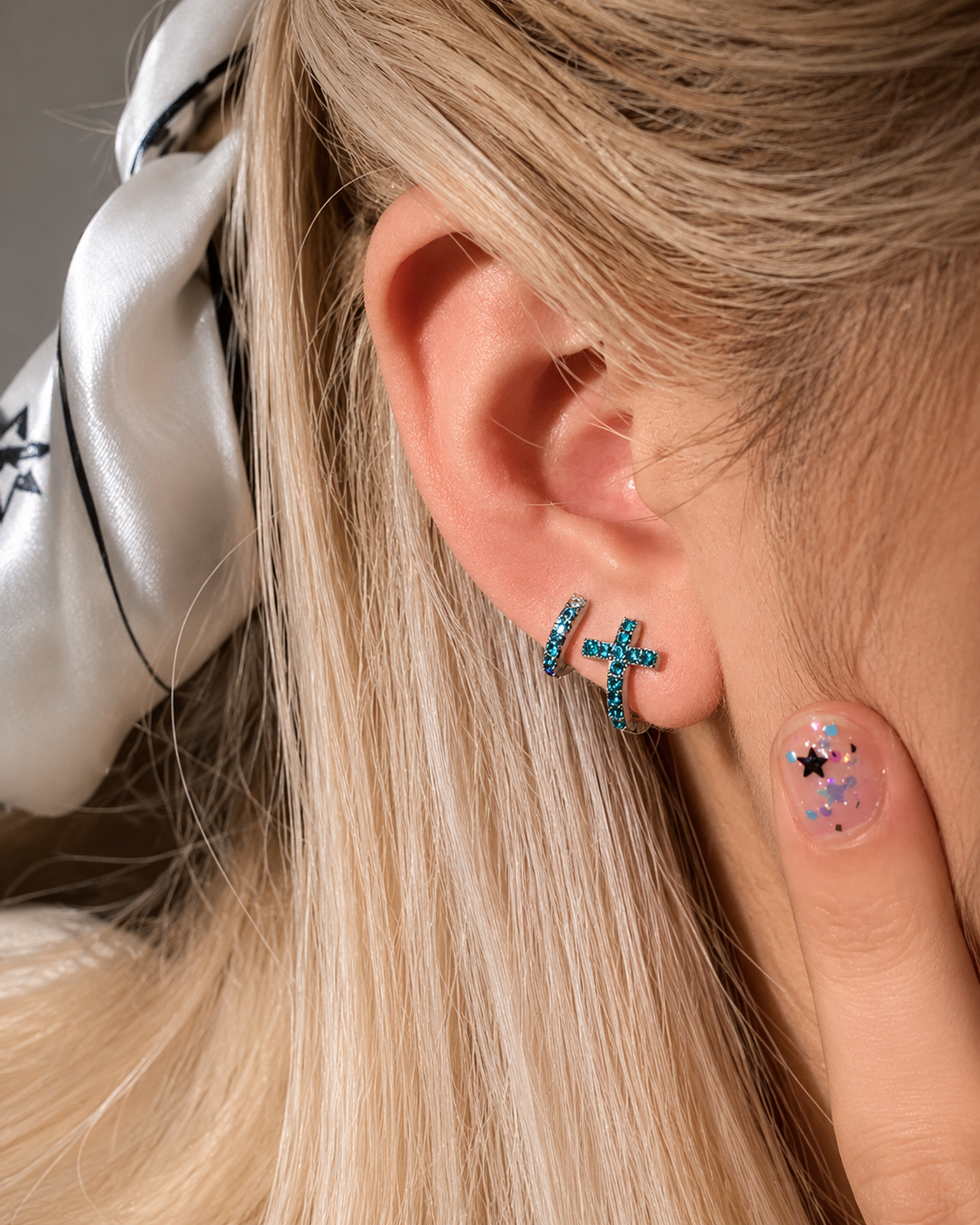 Crystal Cross Huggie Earrings additional view 3