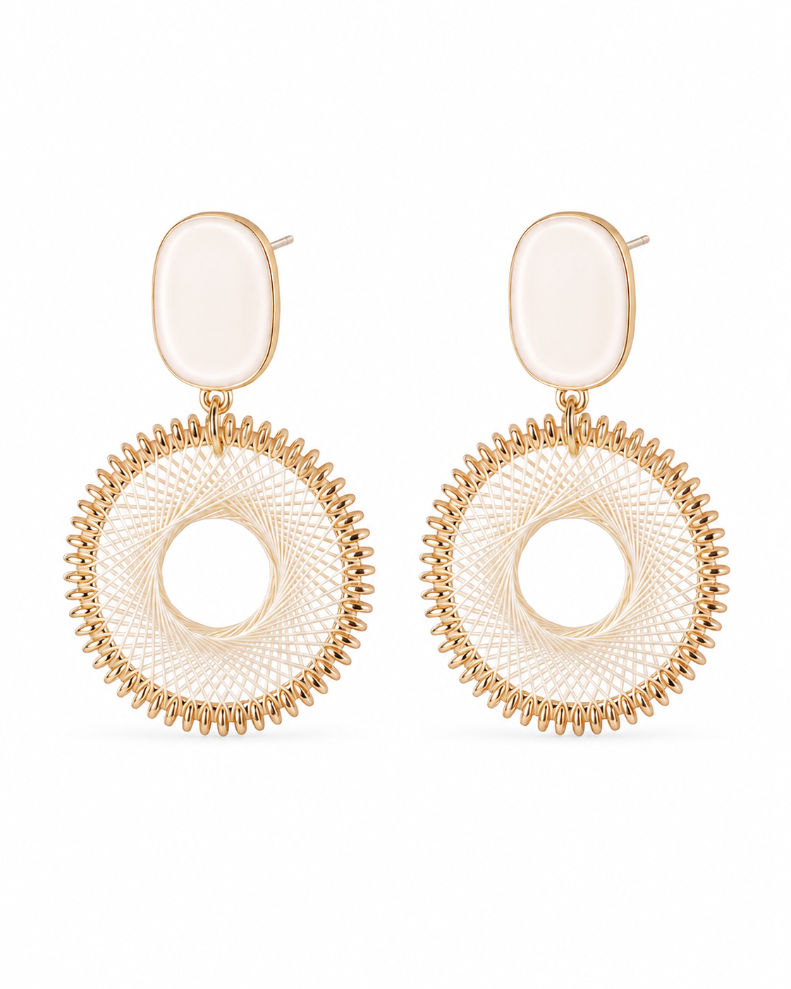 Ivory White Solène Woven Circle Earrings