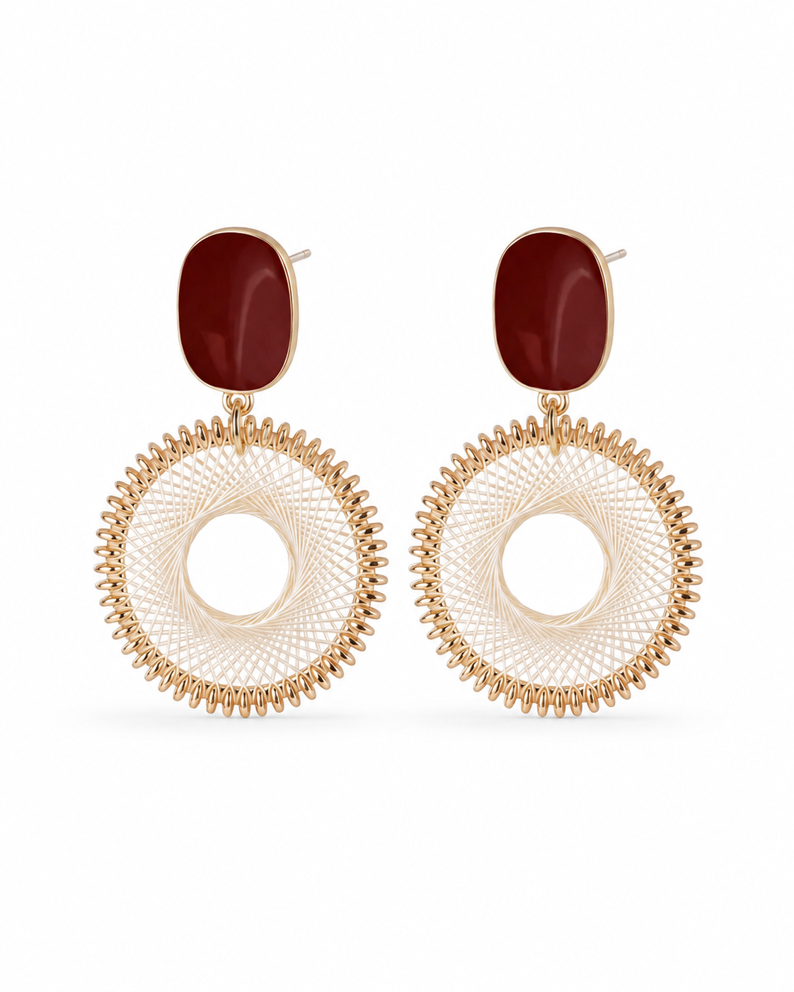 Burgundy Solène Woven Circle Earrings
