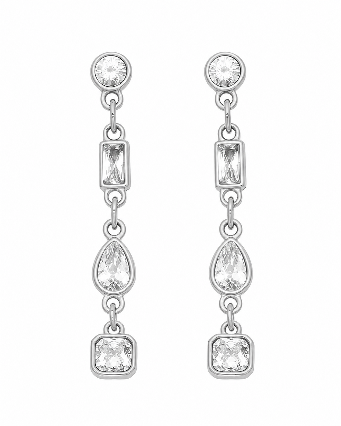Geometric Drop / Silver Crystal Drop Earring Series