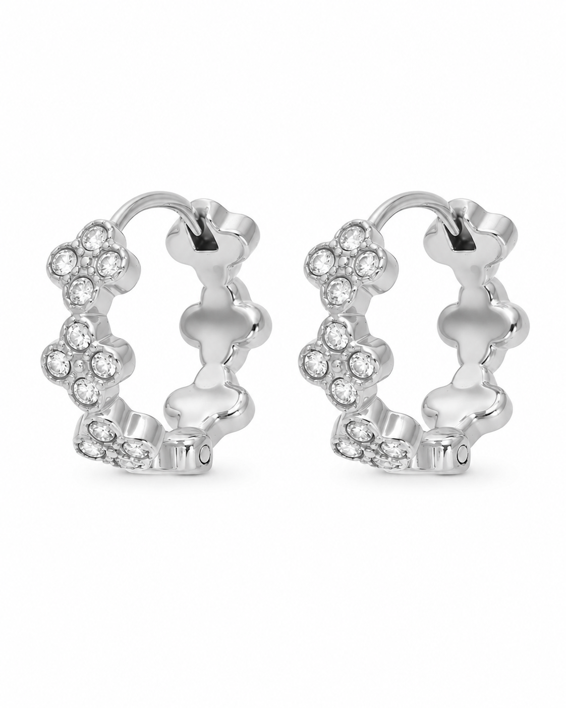 Silver / Clear Crystal Flower Huggie Series