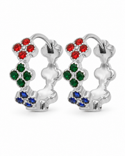 Silver / Multicolor Crystal Flower Huggie Series