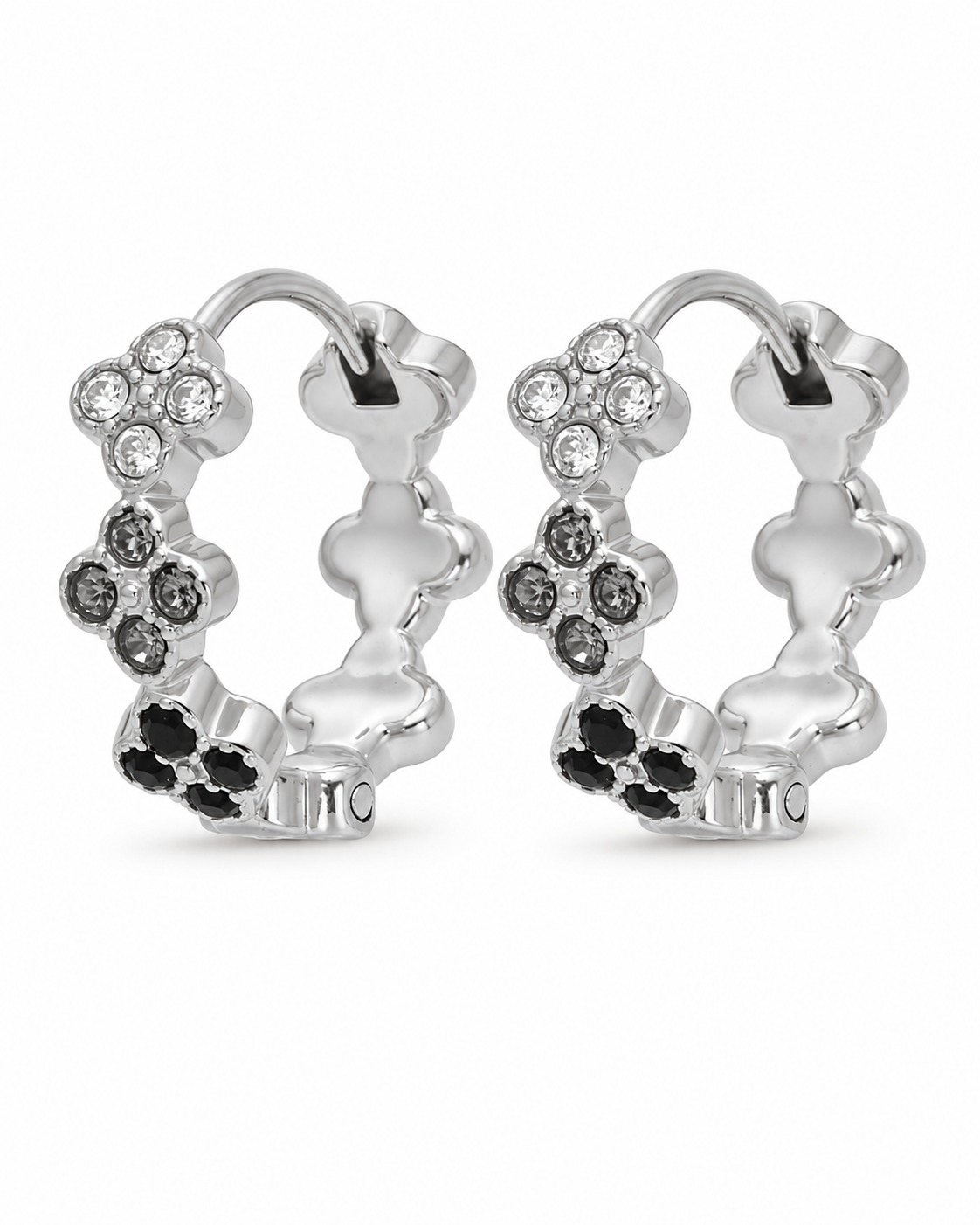 Silver / Black Crystal Flower Huggie Series